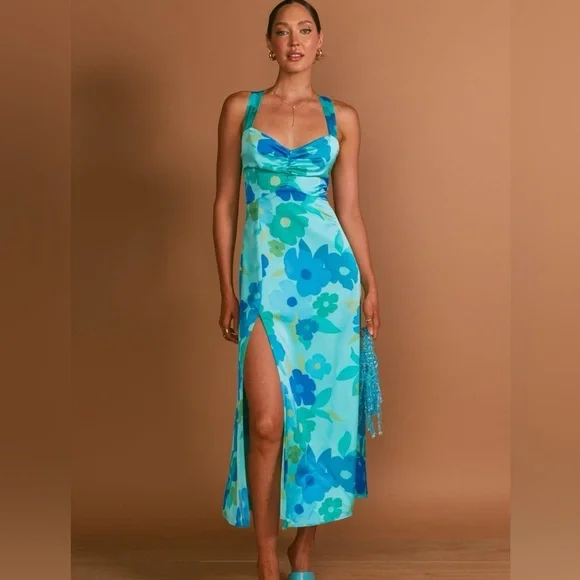 NWT Show Me Your Mumu Mina MIDI Maxi Blue Piccadilly Floral Dress | SIZE MEDIUM - Picture 3 of 9